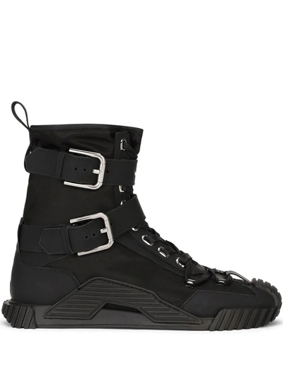 Dolce & Gabbana Rubberized Calfskin And Nylon Ns1 High-top Sneakers In Nero