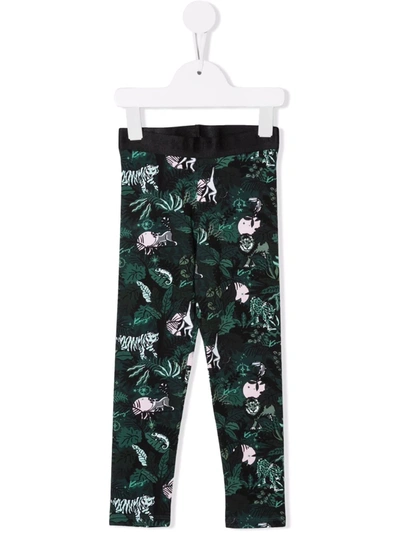 Kenzo Kids' Stretch Cotton Floral Leggings In Green