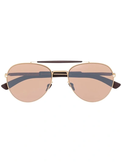 Mykita Sloe Pilot-frame Sunglasses In 244 Mh2 Gold/ebony Brown|siennabrown Flash
