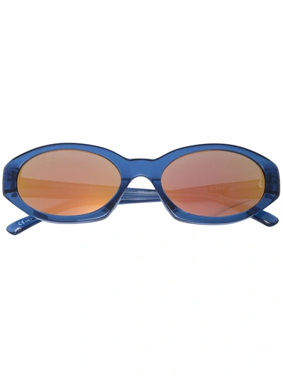 Linda Farrow Shiny Oval Sunglasses Navy And Orange In Blue