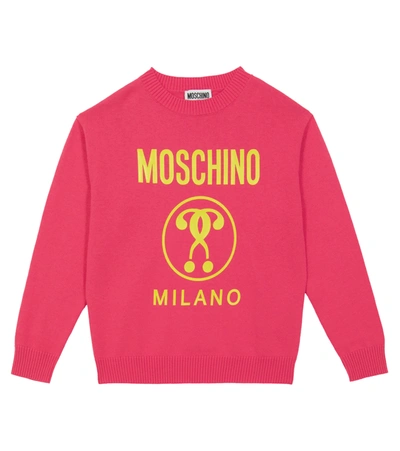 Moschino Kids' Logo Cotton And Wool Sweater In 粉红色
