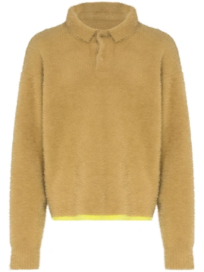 Jacquemus Neon-trimmed Faux-fur Polo Sweatshirt In Beige