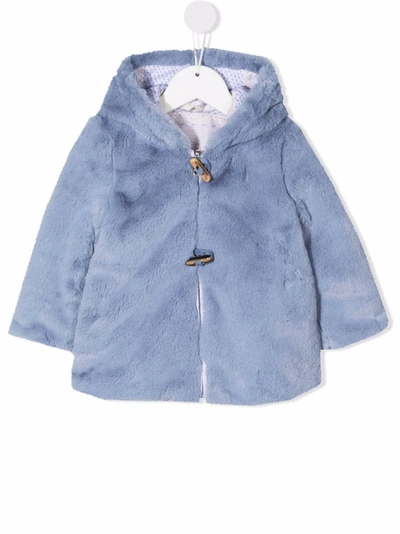 Lapin House Babies' Reversible Faux-fur Hooded Coat In 蓝色