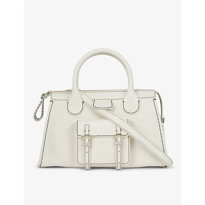 Chloé Edith Medium Leather Top-handle Bag In White