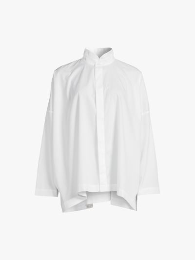 Eskandar Wide Longer-back Double Stand Collar Shirt (mid Plus Length) In White