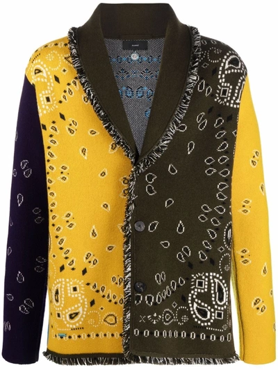 Alanui Cashmere Bandana Patchwork Cardigan Brown And Yellow In Multicolor