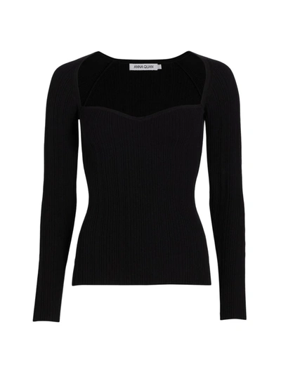 Anna Quan Jersey-knit Sweetheart Neck Top In Black