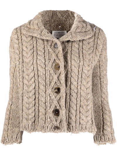 Maison Margiela Cropped Cable-knit Cardigan In Nude