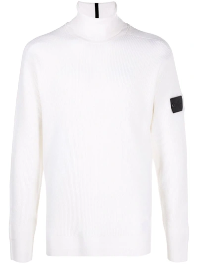 Stone Island Shadow Project Wool Sweater With Logo Patch Detail In White
