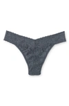 Hanky Panky Stretch Lace Traditional-rise Thong In Granite