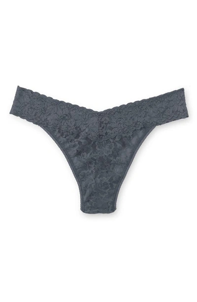 Hanky Panky Stretch Lace Traditional-rise Thong In Granite