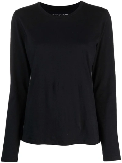 Majestic Finished-edge Long-sleeved T-shirt In Schwarz
