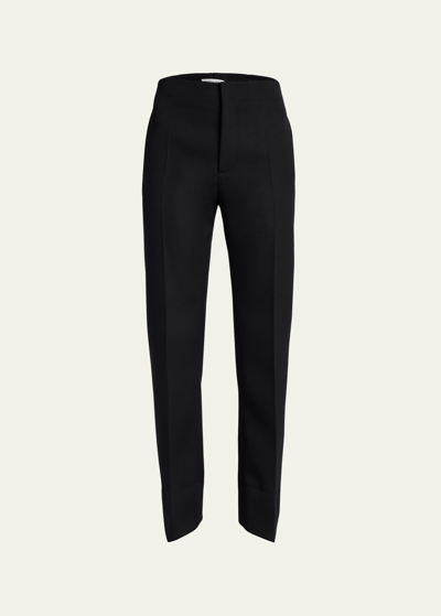 Bottega Veneta Curved Shape Compact Wool Trousers In Black