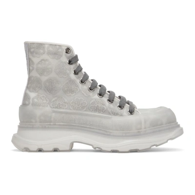 Alexander Mcqueen Grey Print Tread Slick High Sneakers In 8335 Si/wh/re./t./si