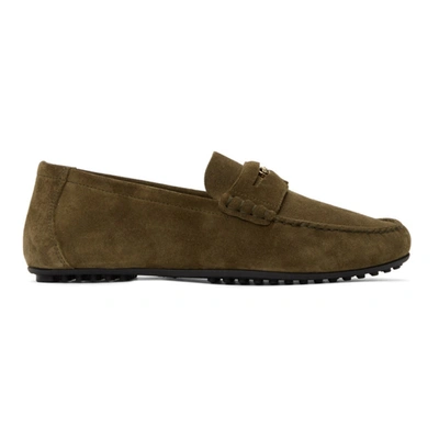 Versace Khaki Suede Penny Loafers In 1k03v Khaki