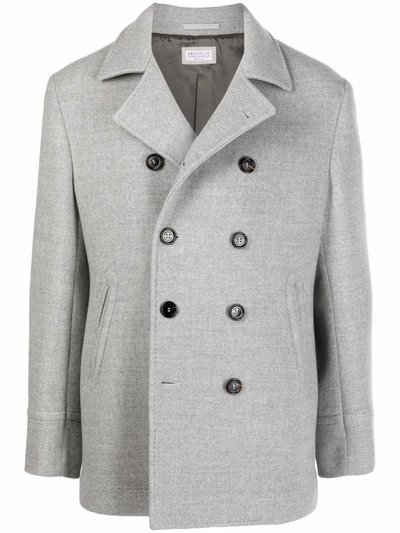 Brunello Cucinelli Double-breasted Virgin Wool Coat In Galet