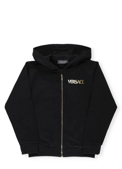 Versace Kids Medusa Printed Hooded Jacket In Black