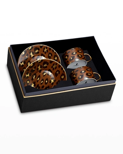 L'objet 4-piece Leopard Tea Cup & Saucer Porcelain Set