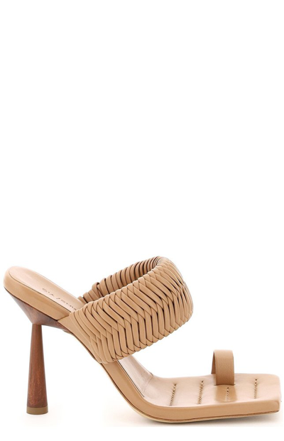 Gia Borghini X Rosie Huntington Woven Strapped Mules In Hazelnut Brown