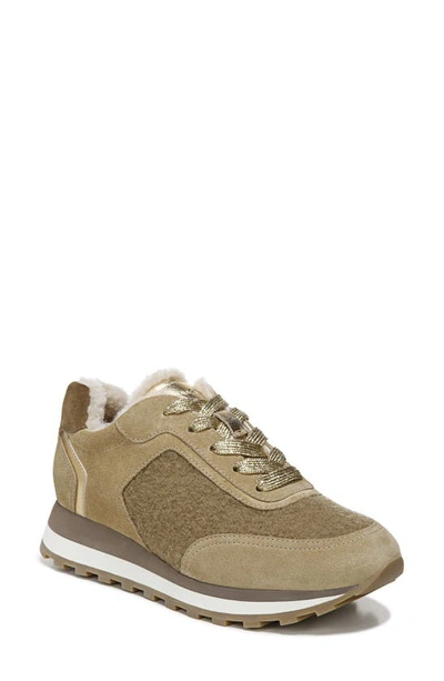 Veronica Beard Hartley Mixed Leather Shearling Runner Sneakers In Sand/gold