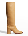 Chloé Edith Knee-high Leather Heeled Boots In Beige