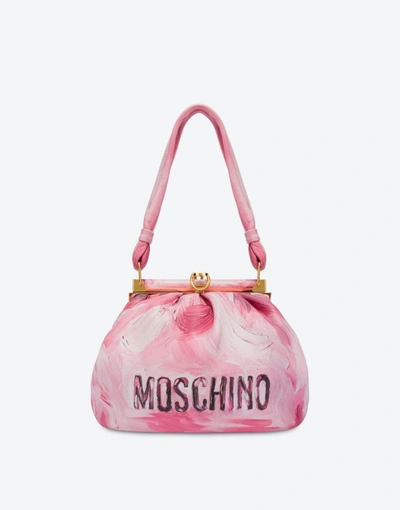 Moschino Handbag In Leather With Painted Effect Print In Pink
