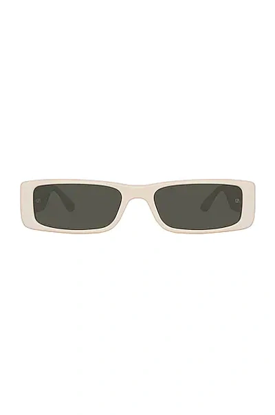 Linda Farrow Dania Narrow Rectangular Sunglasses Cream White In Cream & Black