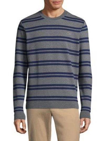 Lacoste Striped Cotton Sweatshirt In Grey