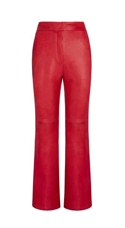 Sara Tamimi Leather Flare Trousers In Red