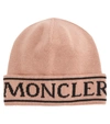 Moncler Logo Knitted Virgin Wool Beanie 8-10 Years In Pink