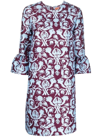 La Doublej Brocade-print Flared-cuff Dress In Multi