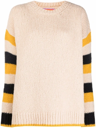 La Doublej Crew Boy Striped Bouclé-knit Organic Wool And Alpaca-blend Sweater In Cammello-nero-giallo