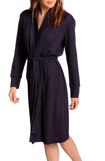 Pj Salvage Textured Essentials Ribbed Knit Robe In Black