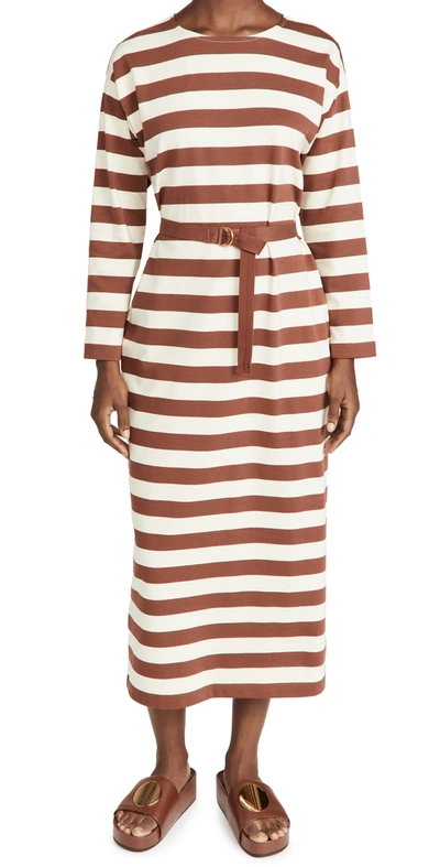 Tory Burch Jersey Striped Dress In Dark Auburn/french Cream Stripe