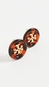 Tory Burch Roxanne Button Stud Earrings In Rolled Brass / Tortoise