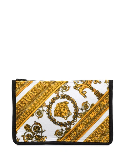 Versace Multicoloured Baroque Print Cosmetic Bag In White