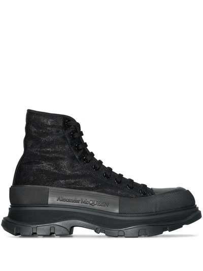 Alexander Mcqueen Black Tread Slick Lace-up Boots