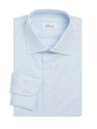 Brioni Striped Cotton Dress Shirt In Light Blue