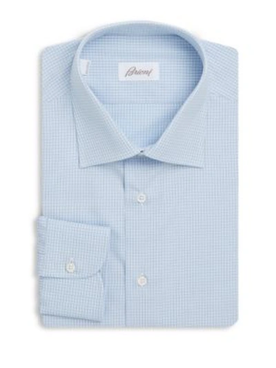 Brioni Men's Classic-fit Multi Check Cotton Dress Shirt In Light Blue