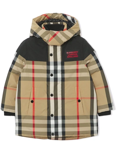 Burberry Kids' Boy's Chrissy Vintage Check Parka In Archive Beige Ip