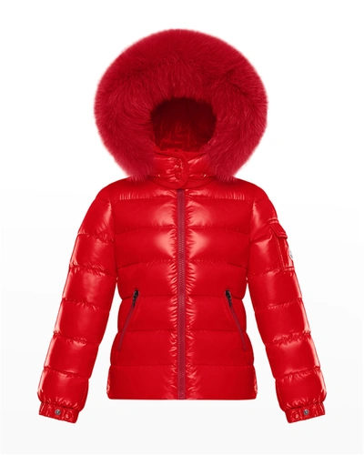Moncler Kids' Girl's Bady Fur-trim Puffer Jacket In 512 Pink