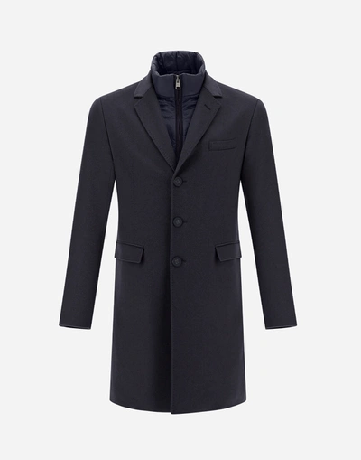 Herno Coat In Blue Pure Cashmere In Dark Blue