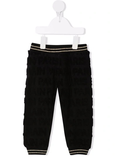 Balmain Babies' Stripe-trim Cotton Track Pants In Black