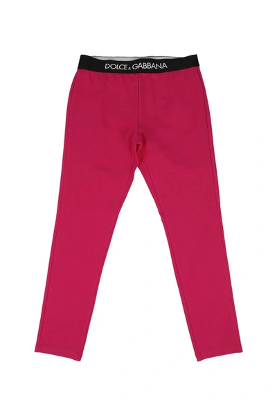 Dolce & Gabbana Cotton Jersey Leggings W/ Logo Tape In Pink