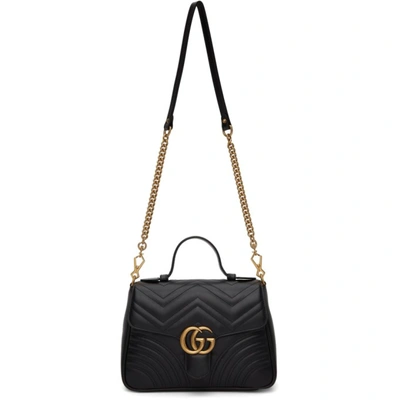 Gucci Black Small Gg Marmont Top Handle Bag In 1000 Nero/nero