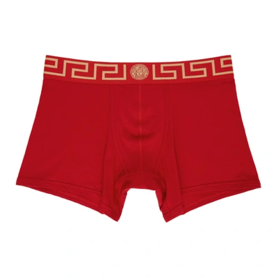 Versace Red Greca Border Long Boxer Briefs In A9x2 Redgld