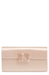 Roger Vivier Flower Buckle Satin Clutch In Danza