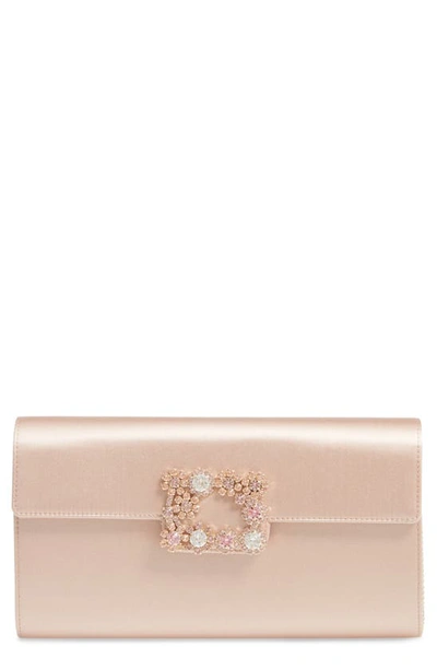 Roger Vivier Flower Buckle Satin Clutch In Danza