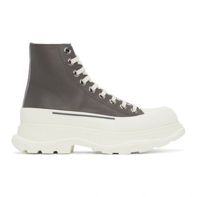 Alexander Mcqueen Grey Leather Tread Slick High Sneakers In 3476 Iron/bone/iron
