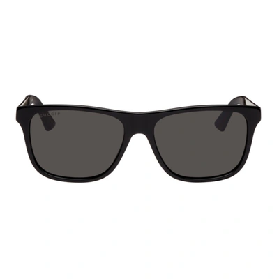 Gucci Black & Gold Rectangular Sunglasses In 002 Black
